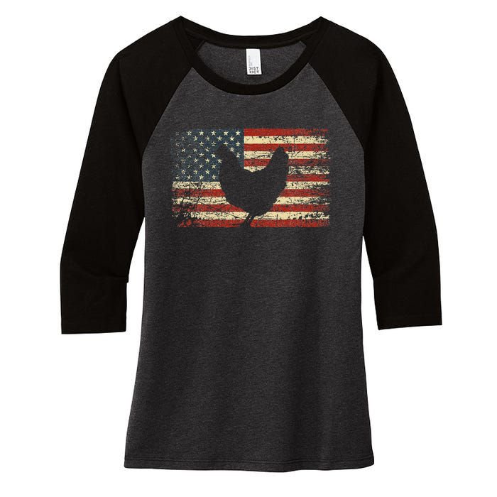 4th of July Chicken Patriotic American Flag Wo Women's Tri-Blend 3/4-Sleeve Raglan Shirt