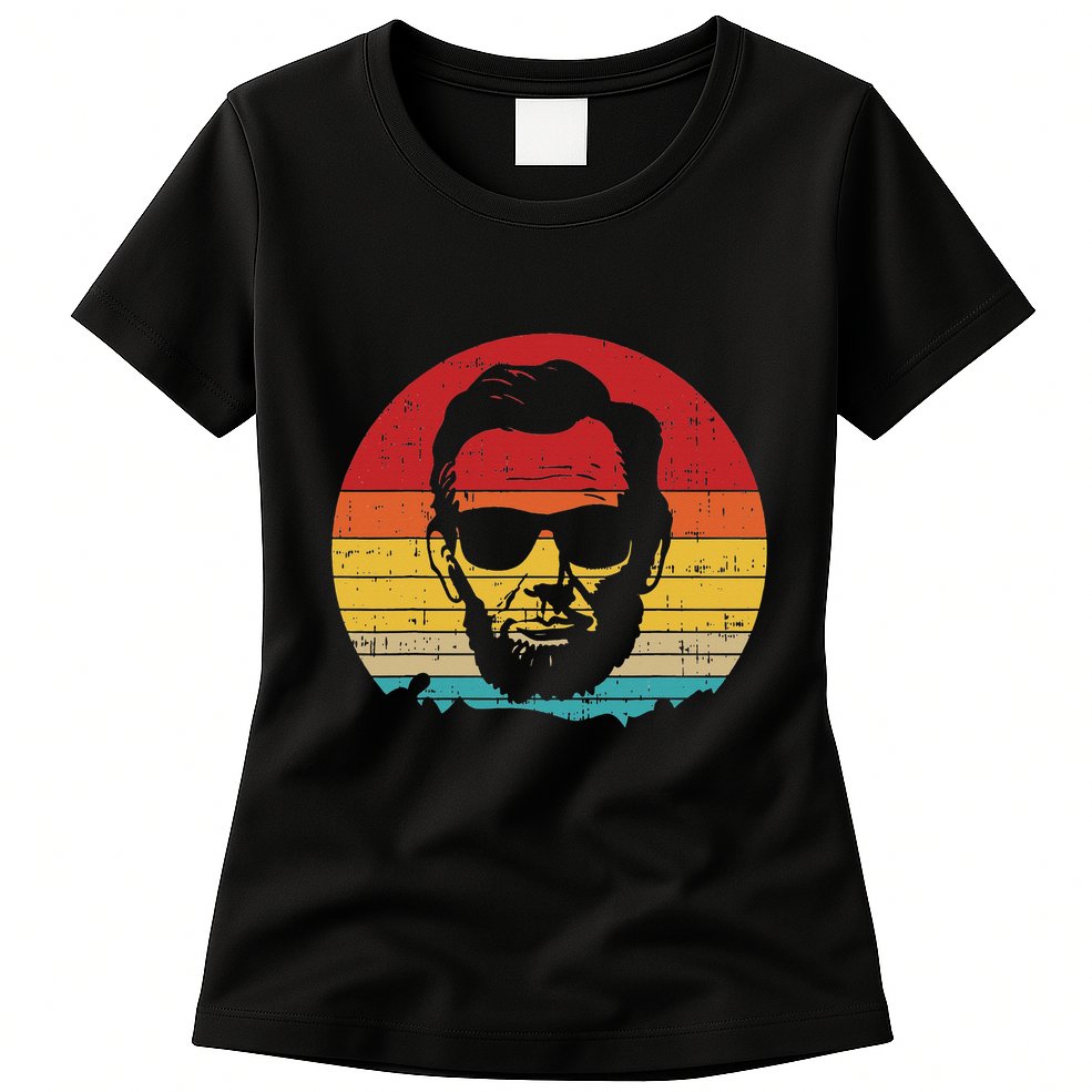 4th of July  Abe Abraham Lincoln Retro Sunset Womens T-Shirt
