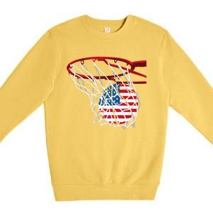 4th Of July American Patriotic Basketball Independence Day US Flag Gift Premium Crewneck Sweatshirt