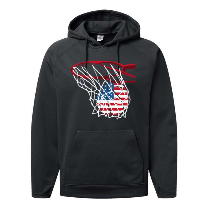 4th Of July American Patriotic Basketball Independence Day US Flag Gift Performance Fleece Hoodie