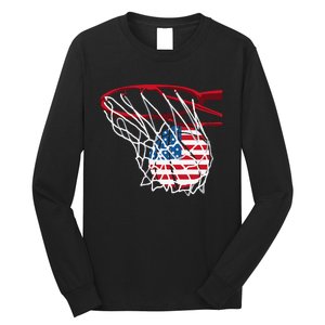 4th Of July American Patriotic Basketball Independence Day US Flag Gift Long Sleeve Shirt