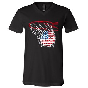 4th Of July American Patriotic Basketball Independence Day US Flag Gift V-Neck T-Shirt