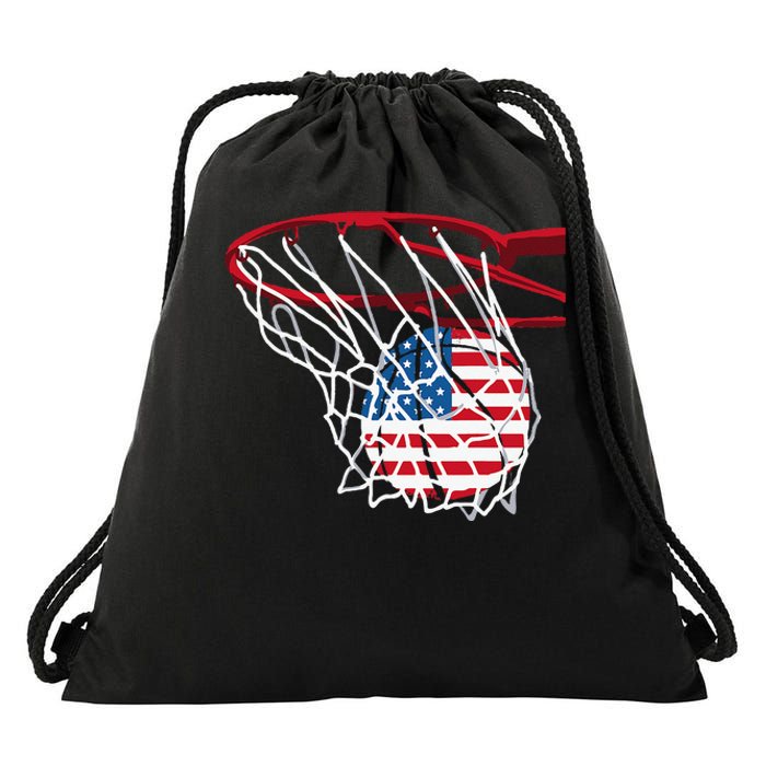 4th Of July American Patriotic Basketball Independence Day US Flag Gift Drawstring Bag