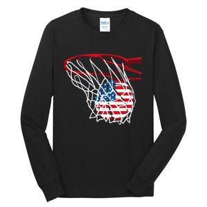 4th Of July American Patriotic Basketball Independence Day US Flag Gift Tall Long Sleeve T-Shirt