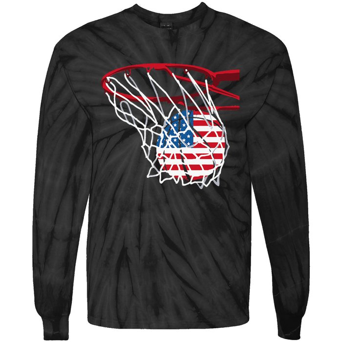 4th Of July American Patriotic Basketball Independence Day US Flag Gift Tie-Dye Long Sleeve Shirt