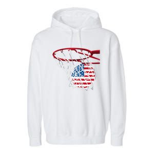 4th Of July American Patriotic Basketball Independence Day US Flag Gift Garment-Dyed Fleece Hoodie