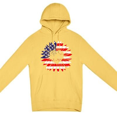 4th Of July America Sunflower Us Patriotic American Usa Flag Gift Premium Pullover Hoodie