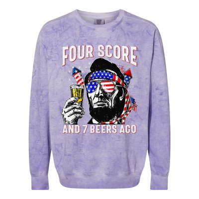 4th Of July Drinking Beer Patriot Four Score And 7 Beers Ago Gift Colorblast Crewneck Sweatshirt