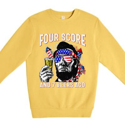 4th Of July Drinking Beer Patriot Four Score And 7 Beers Ago Gift Premium Crewneck Sweatshirt