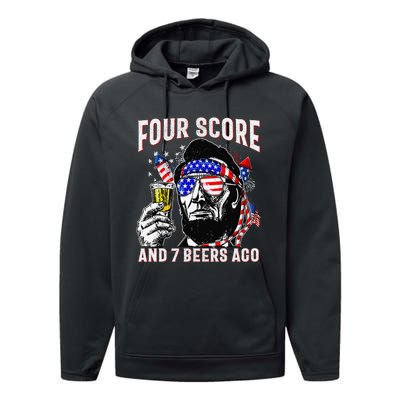 4th Of July Drinking Beer Patriot Four Score And 7 Beers Ago Gift Performance Fleece Hoodie