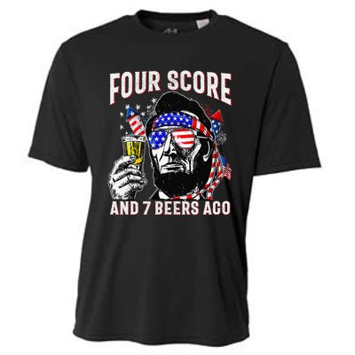 4th Of July Drinking Beer Patriot Four Score And 7 Beers Ago Gift Cooling Performance Crew T-Shirt