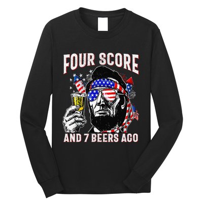 4th Of July Drinking Beer Patriot Four Score And 7 Beers Ago Gift Long Sleeve Shirt