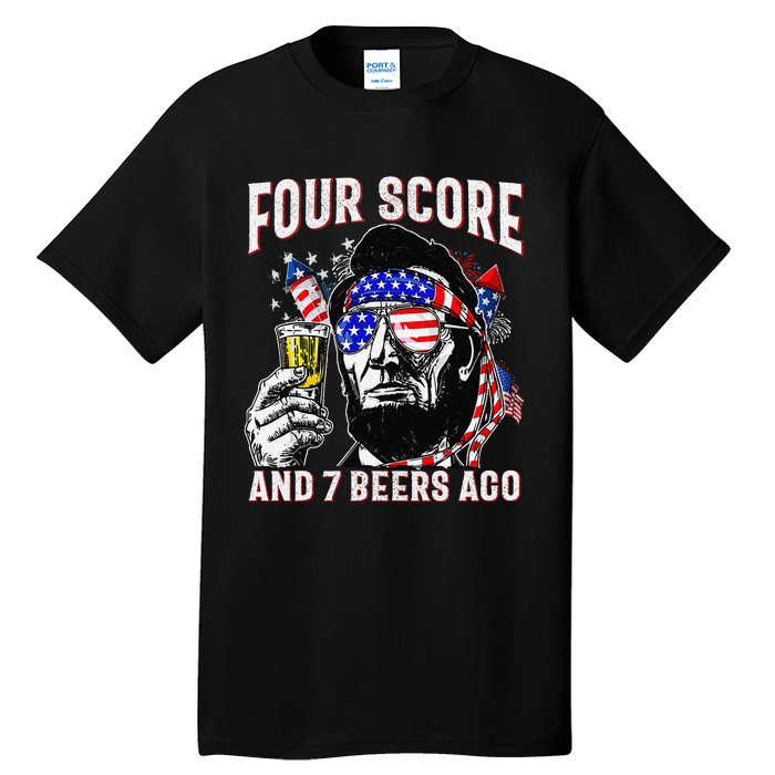 4th Of July Drinking Beer Patriot Four Score And 7 Beers Ago Gift Tall T-Shirt