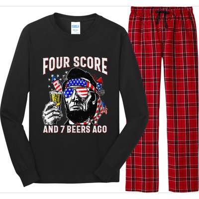 4th Of July Drinking Beer Patriot Four Score And 7 Beers Ago Gift Long Sleeve Pajama Set