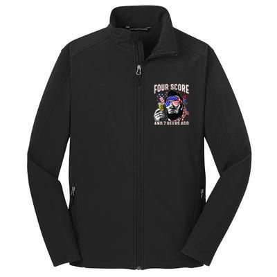 4th Of July Drinking Beer Patriot Four Score And 7 Beers Ago Gift Core Soft Shell Jacket