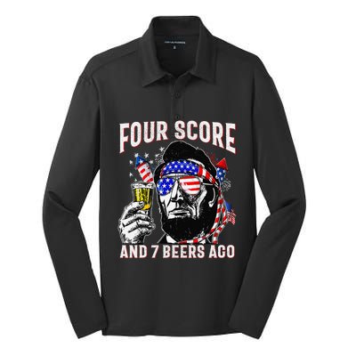 4th Of July Drinking Beer Patriot Four Score And 7 Beers Ago Gift Silk Touch Performance Long Sleeve Polo