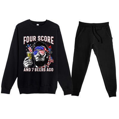 4th Of July Drinking Beer Patriot Four Score And 7 Beers Ago Gift Premium Crewneck Sweatsuit Set