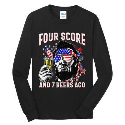 4th Of July Drinking Beer Patriot Four Score And 7 Beers Ago Gift Tall Long Sleeve T-Shirt