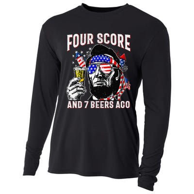 4th Of July Drinking Beer Patriot Four Score And 7 Beers Ago Gift Cooling Performance Long Sleeve Crew