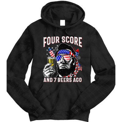 4th Of July Drinking Beer Patriot Four Score And 7 Beers Ago Gift Tie Dye Hoodie