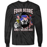 4th Of July Drinking Beer Patriot Four Score And 7 Beers Ago Gift Tie-Dye Long Sleeve Shirt