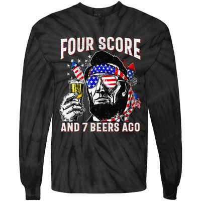 4th Of July Drinking Beer Patriot Four Score And 7 Beers Ago Gift Tie-Dye Long Sleeve Shirt