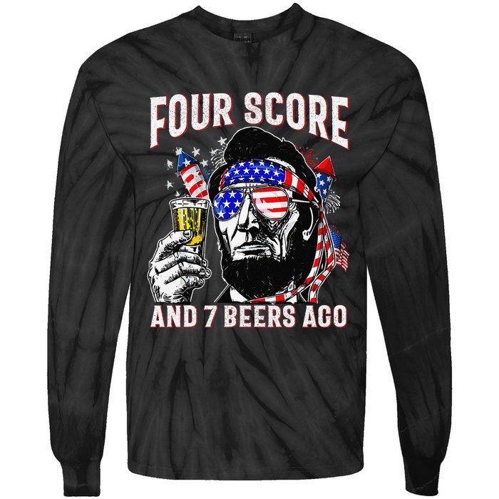 4th Of July Drinking Beer Patriot Four Score And 7 Beers Ago Gift Tie-Dye Long Sleeve Shirt