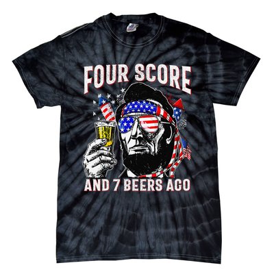 4th Of July Drinking Beer Patriot Four Score And 7 Beers Ago Gift Tie-Dye T-Shirt