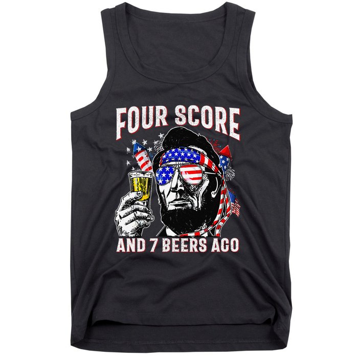 4th Of July Drinking Beer Patriot Four Score And 7 Beers Ago Gift Tank Top