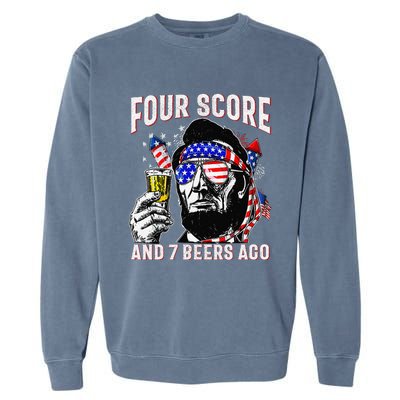 4th Of July Drinking Beer Patriot Four Score And 7 Beers Ago Gift Garment-Dyed Sweatshirt