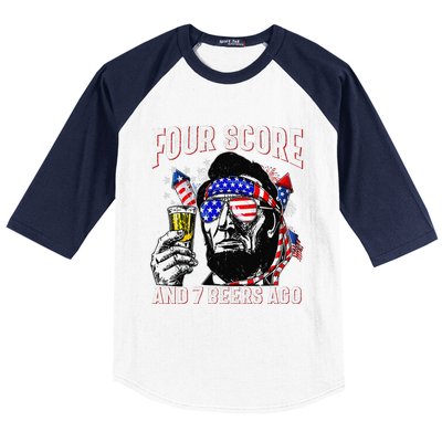 4th Of July Drinking Beer Patriot Four Score And 7 Beers Ago Gift Baseball Sleeve Shirt