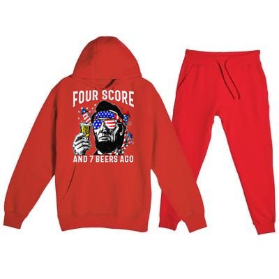 4th Of July Drinking Beer Patriot Four Score And 7 Beers Ago Gift Premium Hooded Sweatsuit Set