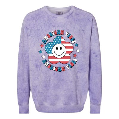 4th Of July Retro American Vibes Flower Gift Colorblast Crewneck Sweatshirt