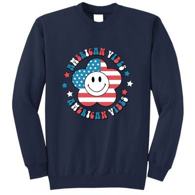 4th Of July Retro American Vibes Flower Gift Tall Sweatshirt