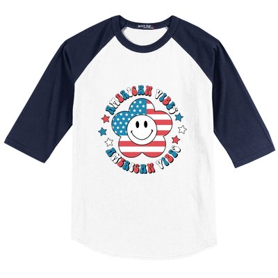 4th Of July Retro American Vibes Flower Gift Baseball Sleeve Shirt