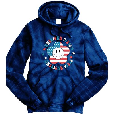 4th Of July Retro American Vibes Flower Gift Tie Dye Hoodie