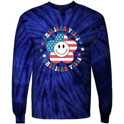 4th Of July Retro American Vibes Flower Gift Tie-Dye Long Sleeve Shirt