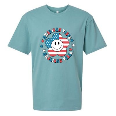 4th Of July Retro American Vibes Flower Gift Sueded Cloud Jersey T-Shirt