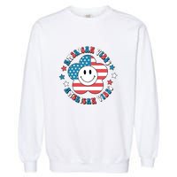 4th Of July Retro American Vibes Flower Gift Garment-Dyed Sweatshirt