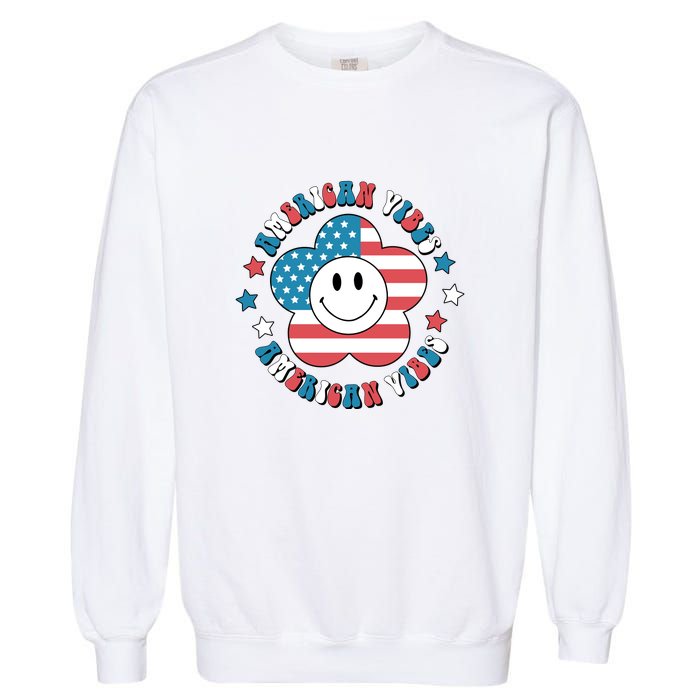 4th Of July Retro American Vibes Flower Gift Garment-Dyed Sweatshirt