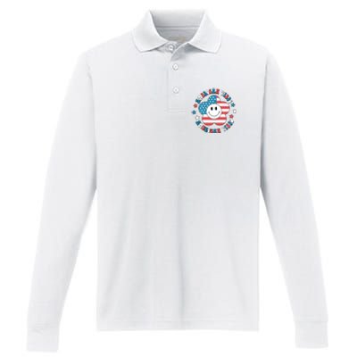 4th Of July Retro American Vibes Flower Gift Performance Long Sleeve Polo