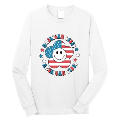 4th Of July Retro American Vibes Flower Gift Long Sleeve Shirt