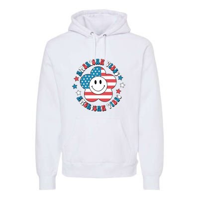 4th Of July Retro American Vibes Flower Gift Premium Hoodie