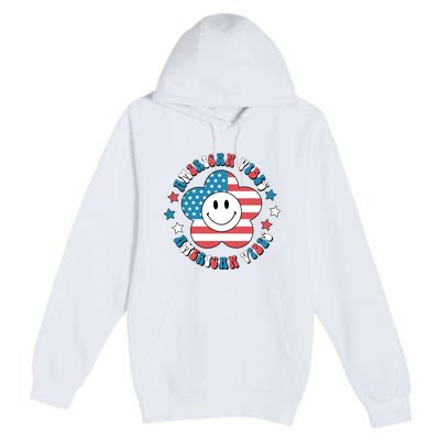 4th Of July Retro American Vibes Flower Gift Premium Pullover Hoodie