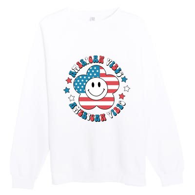 4th Of July Retro American Vibes Flower Gift Premium Crewneck Sweatshirt