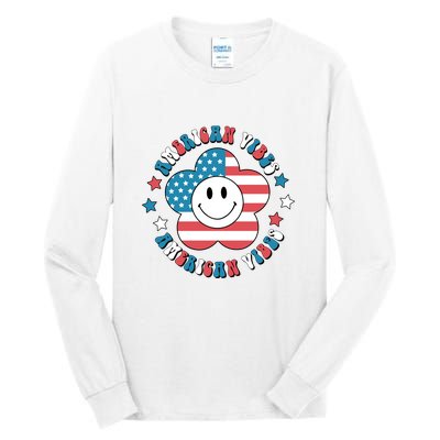 4th Of July Retro American Vibes Flower Gift Tall Long Sleeve T-Shirt