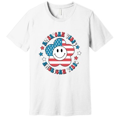 4th Of July Retro American Vibes Flower Gift Premium T-Shirt