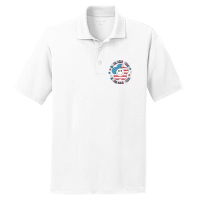 4th Of July Retro American Vibes Flower Gift PosiCharge RacerMesh Polo