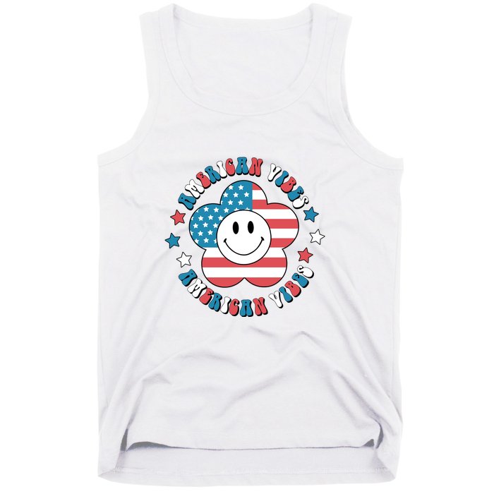 4th Of July Retro American Vibes Flower Gift Tank Top