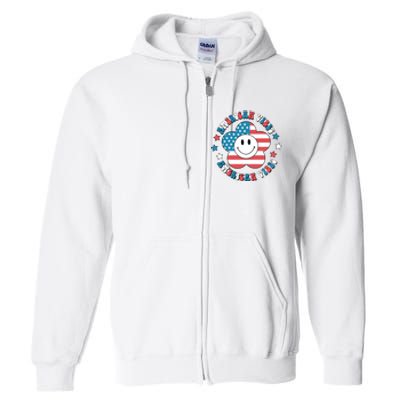 4th Of July Retro American Vibes Flower Gift Full Zip Hoodie